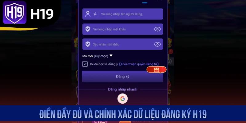 Điền đầy đủ và chính xác dữ liệu đăng ký H19